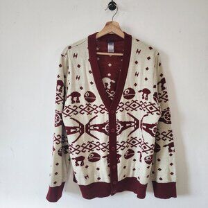 Star Wars Christmas Cardigan Sweater Red Beige XL